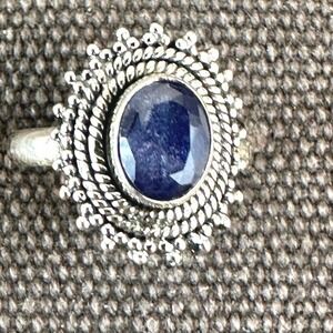Sapphire Oval Cut .925 Sterling Silver Ring‎ Size 6.5 Bezel Faceted Southwestern